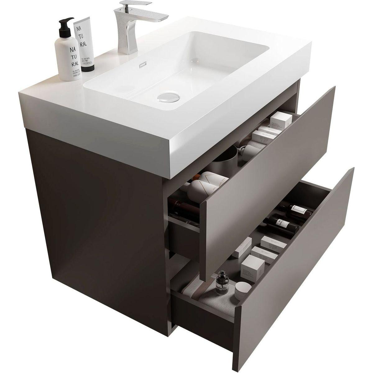 Alice 30" Gray Bathroom Vanity with Sink, Large Storage Wall Mounted Floating Bathroom Vanity for Modern Bathroom, One-Piece White Sink Basin without Drain and Faucet, Pre-assembled