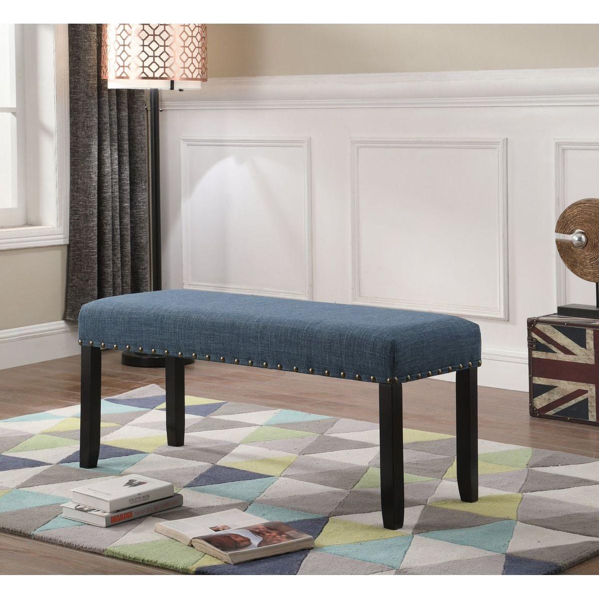 Biony Fabric Dining Bench with Nailhead Trim, Blue
