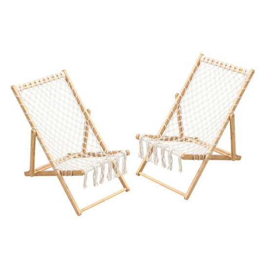 Natural Bamboo Weaving Chair Set with Handwoven Rope for Patio and Living Spaces