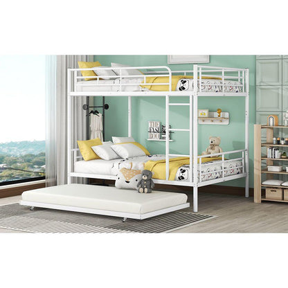 Full Over Full Metal Bunk Bed with Trundle, White