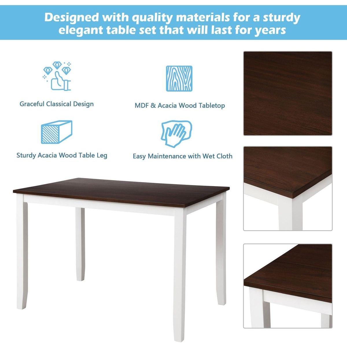 5-Piece Dining Table Set Home Kitchen Table and Chairs Wood Dining Set, White+Cherry