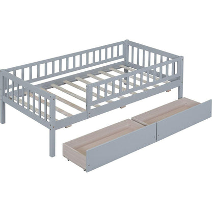 Twin Size Daybed Wood Bed with Two Drawers, Gray