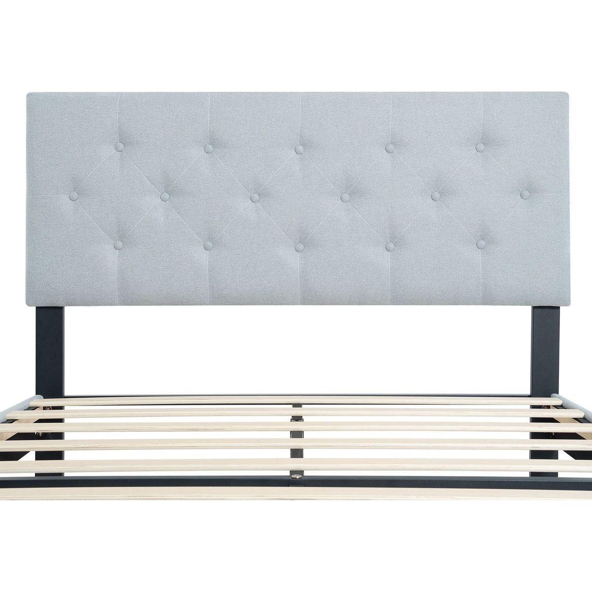 Twin Size Upholstered Platform Bed Frame with Modern Button Tufted Linen Fabric Headboard, No Box Spring Needed, Wood Slat Support, Easy Assembly, Grey