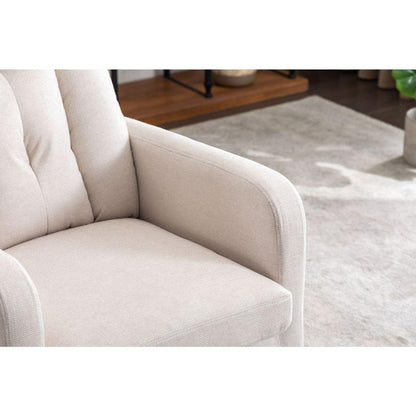 Linen Fabric Swivel Rocking Chair Gilder Chair With Pocket,Beige