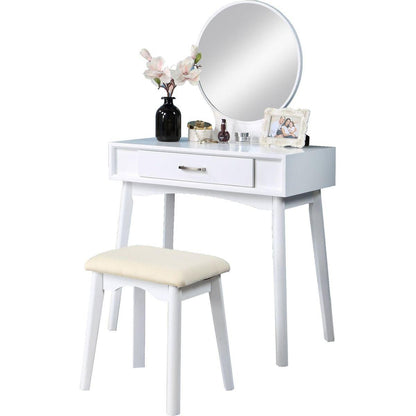 Maly Contemporary Wood Vanity and Stool Set, White