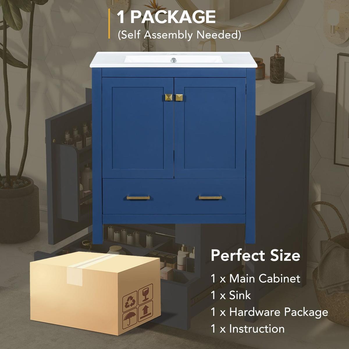 30" Blue Bathroom Vanity with Single Sink, Combo Cabinet Undermount Sink, Bathroom Storage Cabinet with 2 Doors and a Drawer, Soft Closing, Multifunctional Storage, Solid Wood Frame