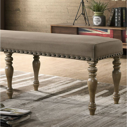Birmingham Microfiber Upholstered Bench with Nail Head Trim in Driftwood Finish