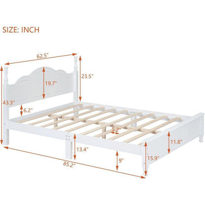 Queen Size Wood Platform Bed Frame,Retro Style Platform Bed with Wooden Slat Support,White
