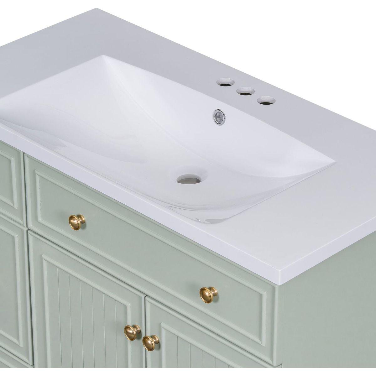 36-inch Bathroom Vanity, Transitional Style Bathroom Cabinet with Resin Sink, Green Single Bathroom Cabinet, with 2 Drawers and 1 Adjustable Storage Shelf, 2 Soft-close Doors