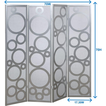 Arvada 4-Panel Wood Room Divider with Circle Pattern, White