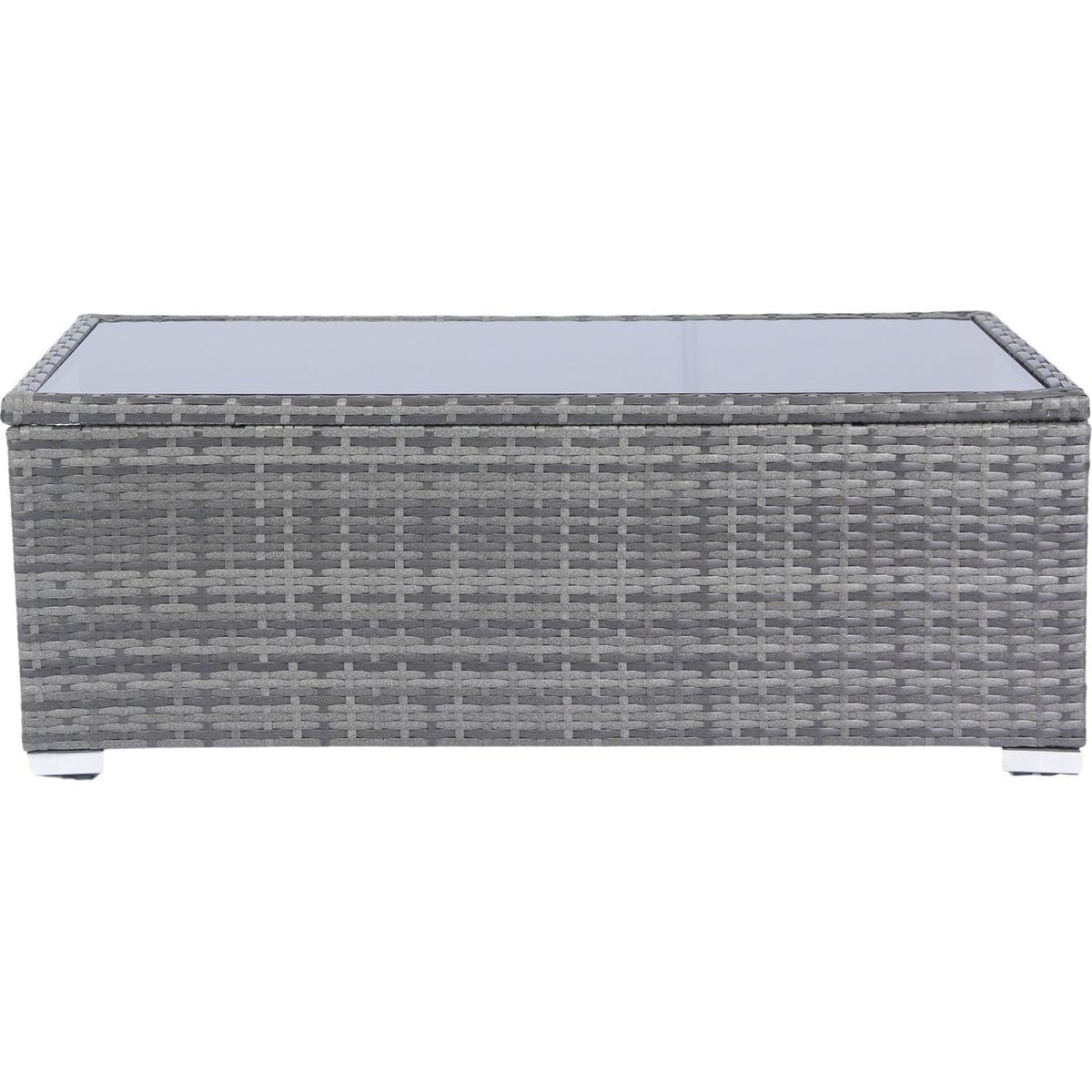 8 Piece Patio Sectional Wicker Rattan Outdoor Furniture Sofa Set with One Storage Box Under Seat and Cushion Box Grey wicker + Black Cushion + Clear Glass Top