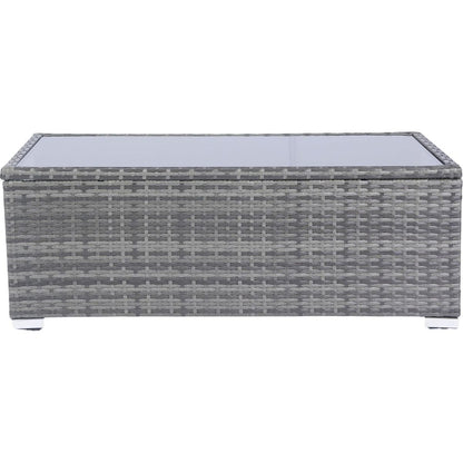 8 Piece Patio Sectional Wicker Rattan Outdoor Furniture Sofa Set with One Storage Box Under Seat and Cushion Box Grey wicker + Black Cushion + Clear Glass Top