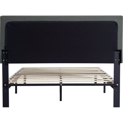 Queen Size Upholstered Platform Bed Frame with Modern Button Tufted Linen Fabric Headboard, No Box Spring Needed, Wood Slat Support, Easy Assembly, Dark Grey