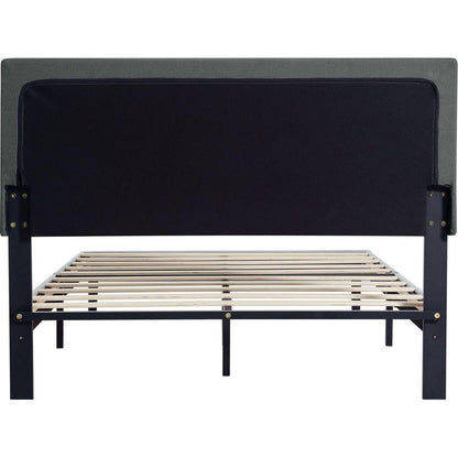 Twin Size Upholstered Platform Bed Frame with Modern Button Tufted Linen Fabric Headboard, No Box Spring Needed, Wood Slat Support, Easy Assembly, Drak Grey