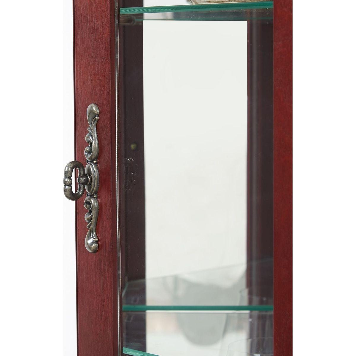 Corner Curio Cabinet with Lights, Adjustable Tempered Glass Shelves, Mirrored Back, Display Cabinet,Cherry (E26 light bulb not included)