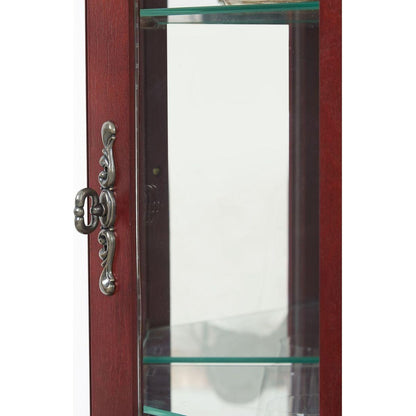 Corner Curio Cabinet with Lights, Adjustable Tempered Glass Shelves, Mirrored Back, Display Cabinet,Cherry (E26 light bulb not included)