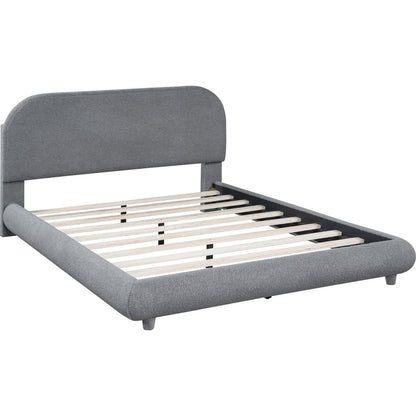 Teddy Fleece Full Size Upholstered Platform Bed with Thick Fabric, Solid Frame and Stylish Curve-shaped Design, Gray