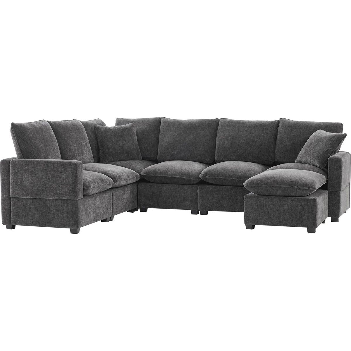 110x84" Modern U Shape Modular Sofa, 7 Seat Chenille Sectional Couch Set with 2 Pillows Included, Freely Combinable Indoor Funiture for Living Room, Apartment, Office, 2 Colors