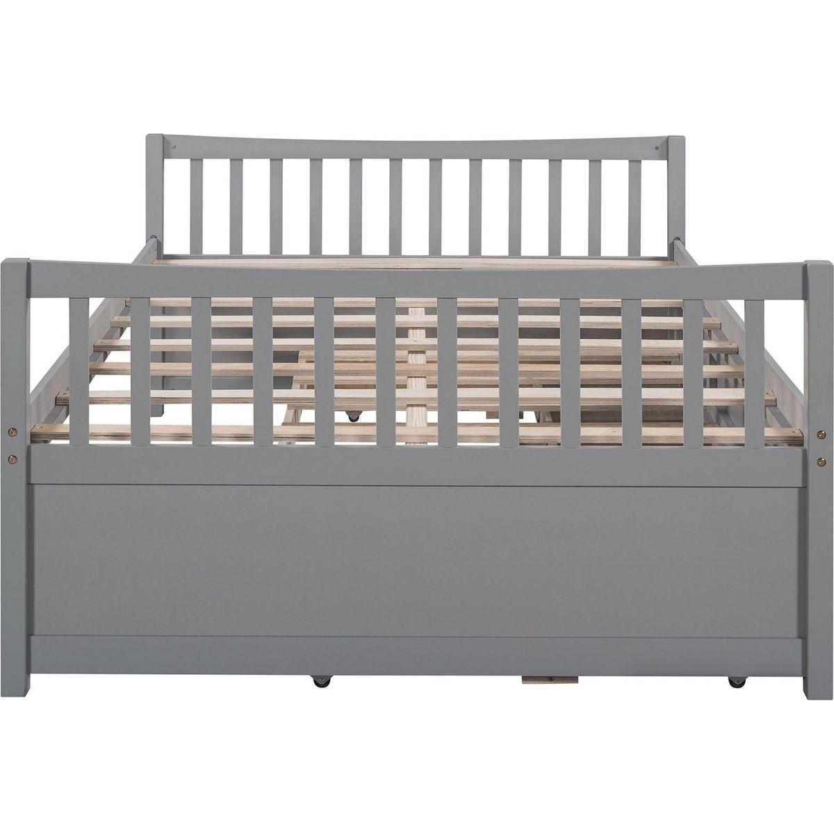 Full size Daybed with Twin size Trundle and Drawers, Full Size, Gray