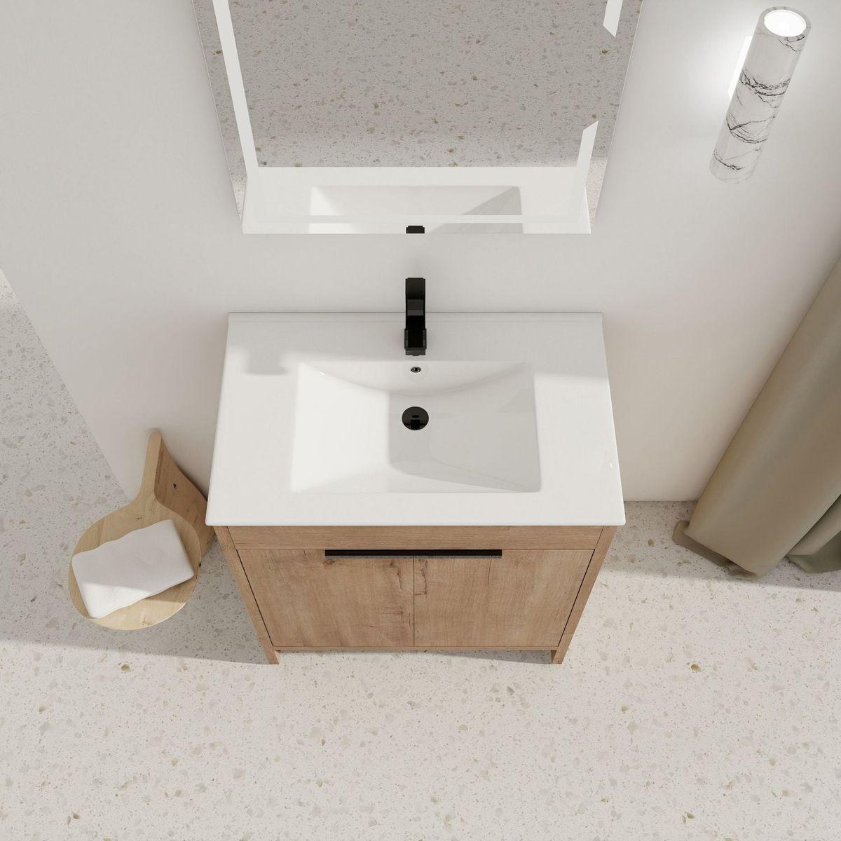 30" Freestanding Bathroom Vanity with White Ceramic Sink & 2 Soft-Close Cabinet Doors ((KD-PACKING),BVB02430IMO-