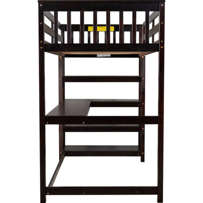Twin Size Loft Bed with Storage Shelves and Under-bed Desk, Espresso