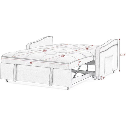 Loveseats Sofa Bed with Pull-out Bed,Adjustable Back and Two Arm Pocket,TypeC and USB Charging with Copper nail,Blue (47"x53"x31")