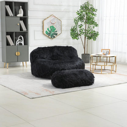 Bean Bag Chair Faux fur Lazy Sofa /Footstool Durable Comfort Lounger High Back Bean Bag Chair Couch for Adults and Kids, Indoor