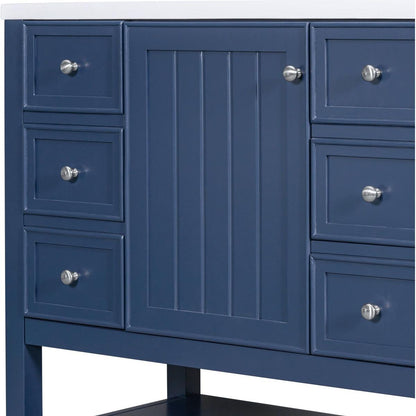 36" Bathroom Vanity without Sink, Cabinet Base Only, One Cabinet and three Drawers, Blue