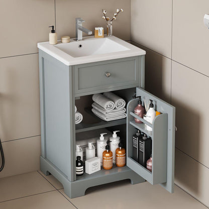 20' Bathroom Vanity with Sink, Bathroom Cabinet with Soft Closing Door, Storage Rack and Adjustable Shelve, Grey