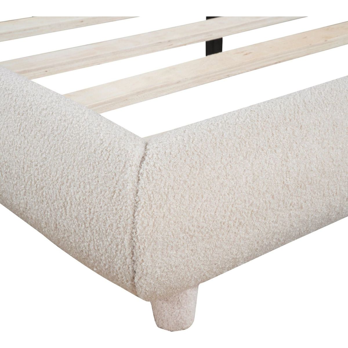 Teddy Fleece Queen Size Upholstered Platform Bed with Thick Fabric, Solid Frame and Stylish Curve-shaped Design, Beige