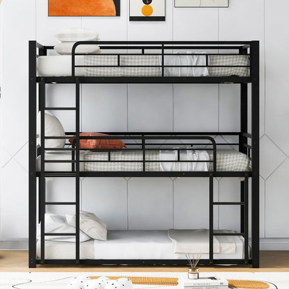 Metal Twin Size Triple Bunk Bed, Black - Streamdale Furniture
