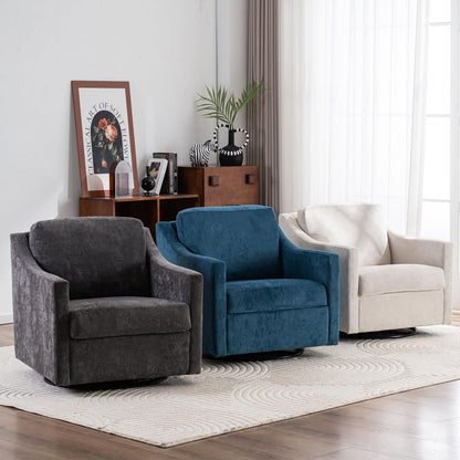 Large swivel chair, upholstered armchair, modern chair, skin-friendly gradient color linen fabric, comfortable to sit. Suitable for reception living room, Navy Blue