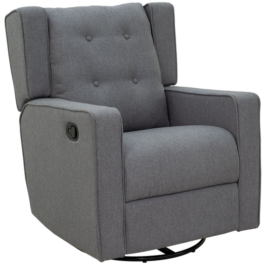 Wingback swivel recliner chair glider rocking chair for Nursery with Button Tufted, Padded Single Home Theater Seater for Living Room Bedroom, Grey