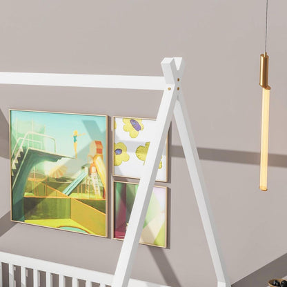 Full Tent-shaped Floor Bed, with Guardrails, Slats, Door, White