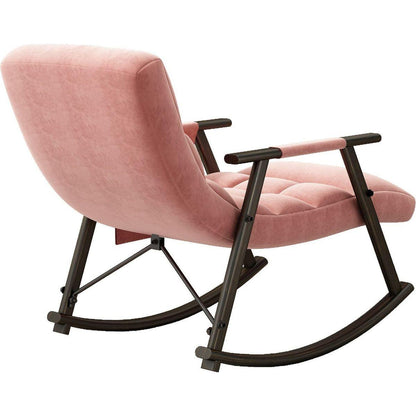 Casual folding rocking chair upholstered, lounge rocking chair adjustable high back and foot rest,side pockets placed in living room bedroom balcony