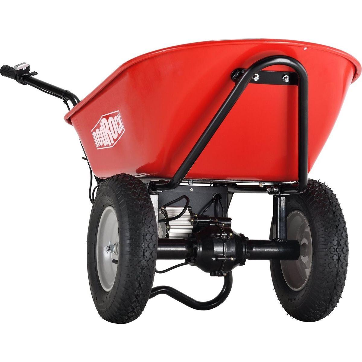 RedRock Wheelbarrow Utility Cart Electric Powered 24V DC 180W AGM Battery 330lbs (150kgs) Max Capacity Barrel Dump Material Debris Hauler