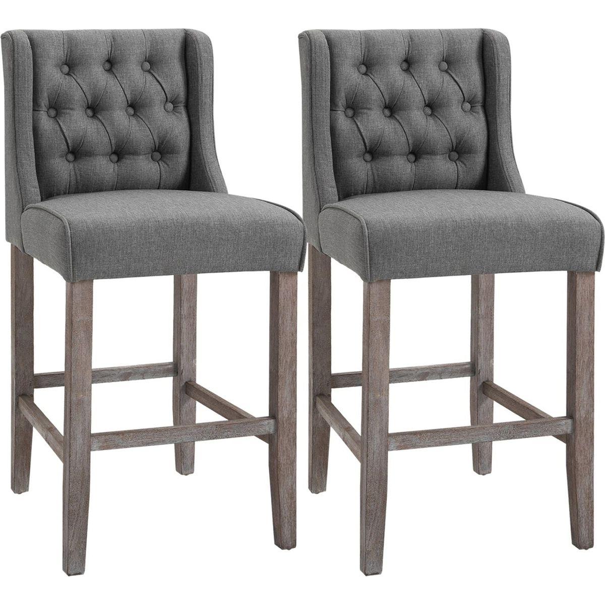 26.25" Counter Height Bar Stools, Tufted Wingback Armless Upholstered Dining Chair with Rubber Wood Legs, Set of 2, Gray