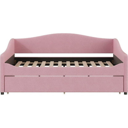 Teddy Fleece Full Size Upholstered Daybed with Light and Trundle, Pink