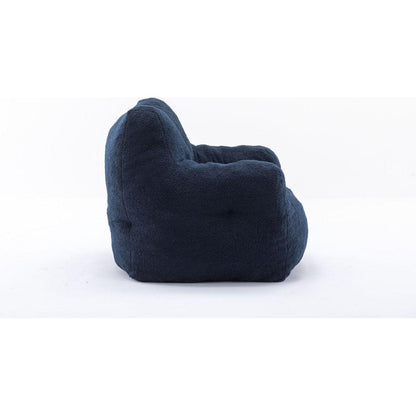 Soft Tufted Foam Bean Bag Chair With Teddy Fabric Dark Blue