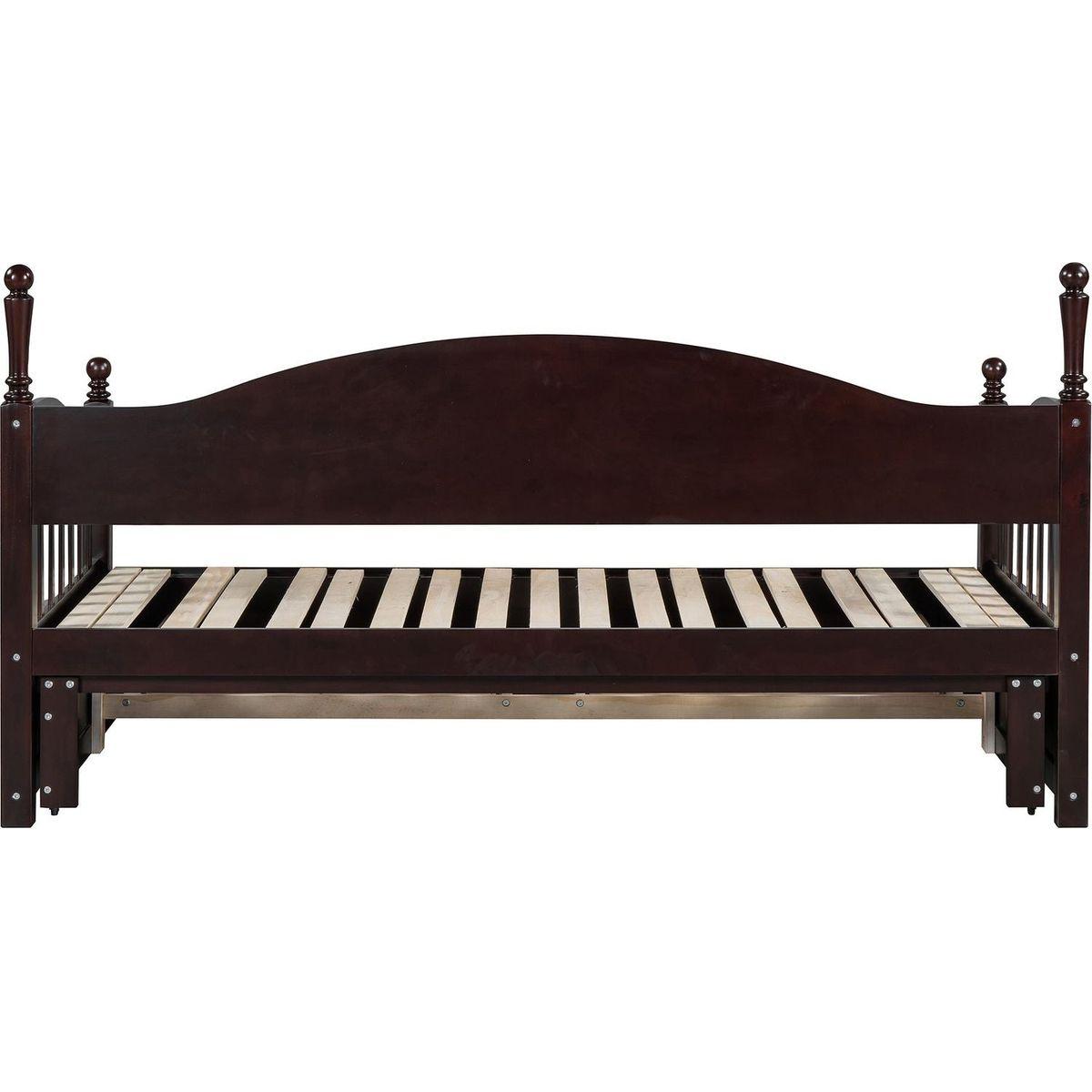 Wooden Twin Size Daybed with Twin Size Trundle, Extendable Daybed with Two Storage Drawers, Espresso