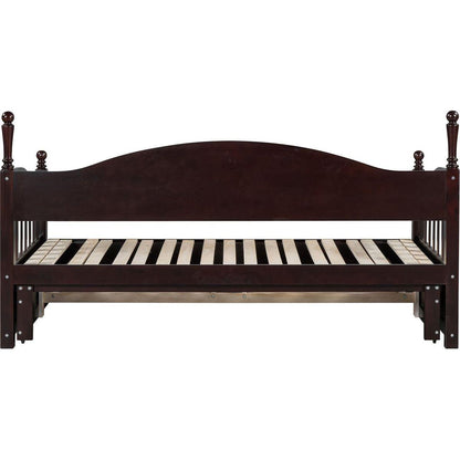 Wooden Twin Size Daybed with Twin Size Trundle, Extendable Daybed with Two Storage Drawers, Espresso