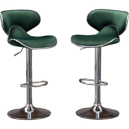 Masaccio Velvet Upholstered Adjustable Swivel Barstool, Set of 2, Green