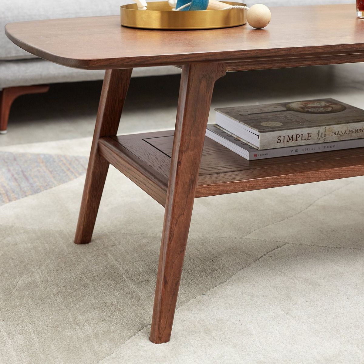 Center Table Low Table 100% Solid Oak Wood Top Plate Desk Coffee Table Width 120 x Depth 56 x Height 44 cm Study Desk Work From Home Easy To Assemble Walnut Color Wood With Storage Shelf