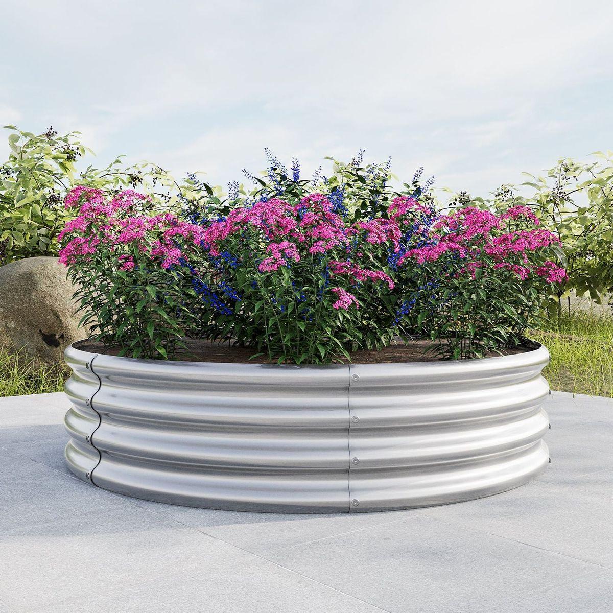 47.24x11.4" Tall Round Raised Garedn Bed,Metal Raised Beds for Vegetables, Outdoor Garden Raised Planter Box, Backyard Patio Planter Raised Beds for Flowers, Herbs, Fruits Silver