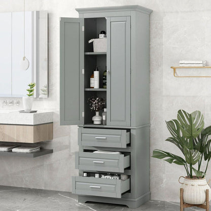 Tall Storage Cabinet with Three Drawers for Bathroom/Office, Grey