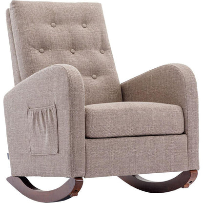 High Back Rocking Chair Nursery Chair .Comfortable Rocker Fabric Padded Seat .Modern High Back Armchair