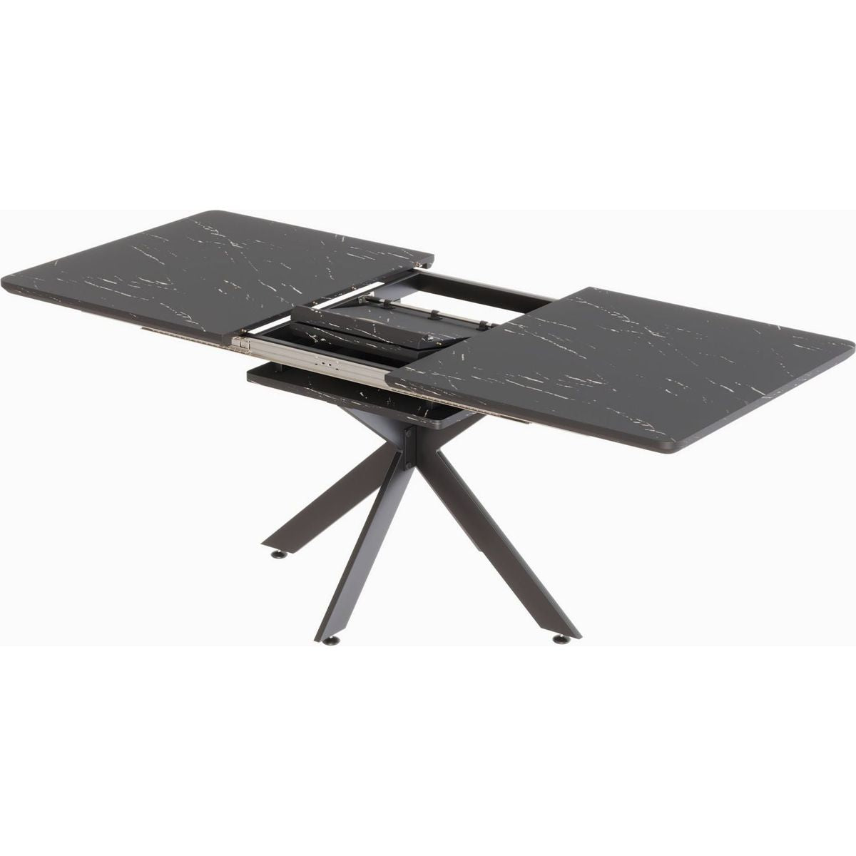 62.4" Extendable 78.15"Very large Black Dining Table Modern Mid-Century Kitchen Table Set for Dining Room, party Table,Conference table,Black metal X shape Legs.