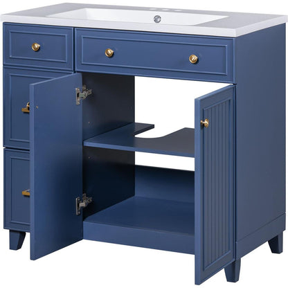 36-inch Bathroom Vanity, Transitional Style Bathroom Cabinet with Resin Sink, Navy Blue Single Bathroom Cabinet, with 2 Drawers and 1 Adjustable Storage Shelf, 2 Soft-close Doors