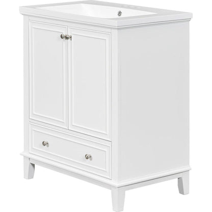 30" Bathroom Vanity with Sink Combo, Multi-functional Bathroom Cabinet with Doors and Drawer, Solid Frame and MDF Board, White