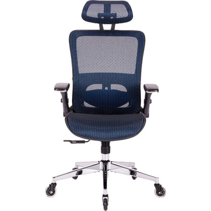 BLUE Ergonomic Mesh Office Chair, High Back - Adjustable Headrest with Flip-Up Arms, Tilt and lock Function, Lumbar Support and blade Wheels, KD chrome metal legs